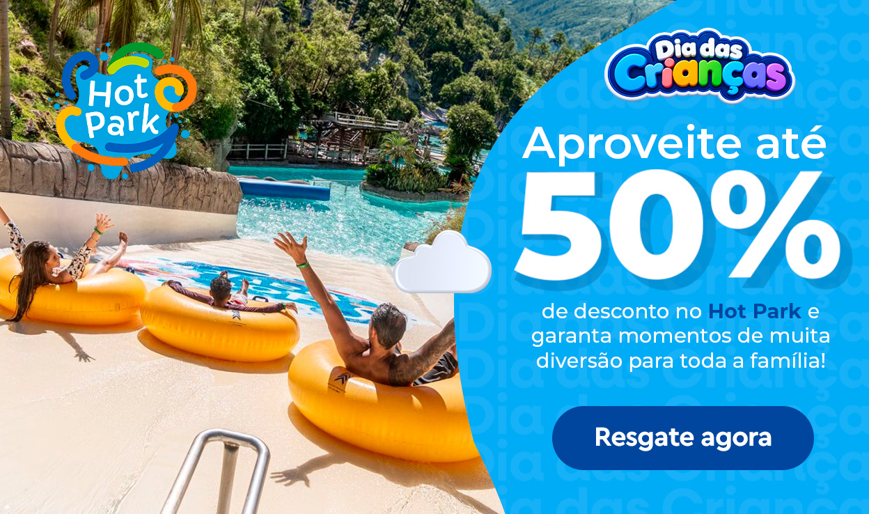 Aproveite até 50% de desconto no Hot Park e garanta momentos inesquecíveis de diversão para toda a família. Resgate agora com pontos no Curtaí.
