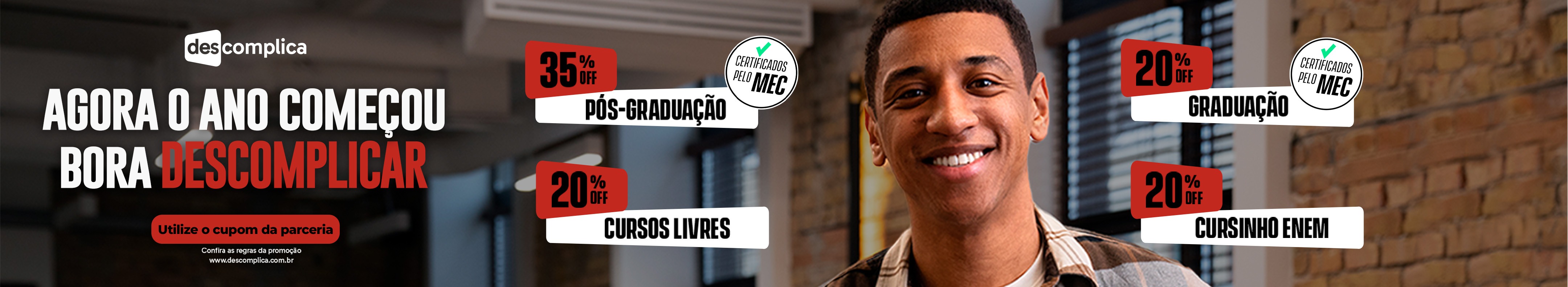 Descomplica: 20% OFF em cursos.