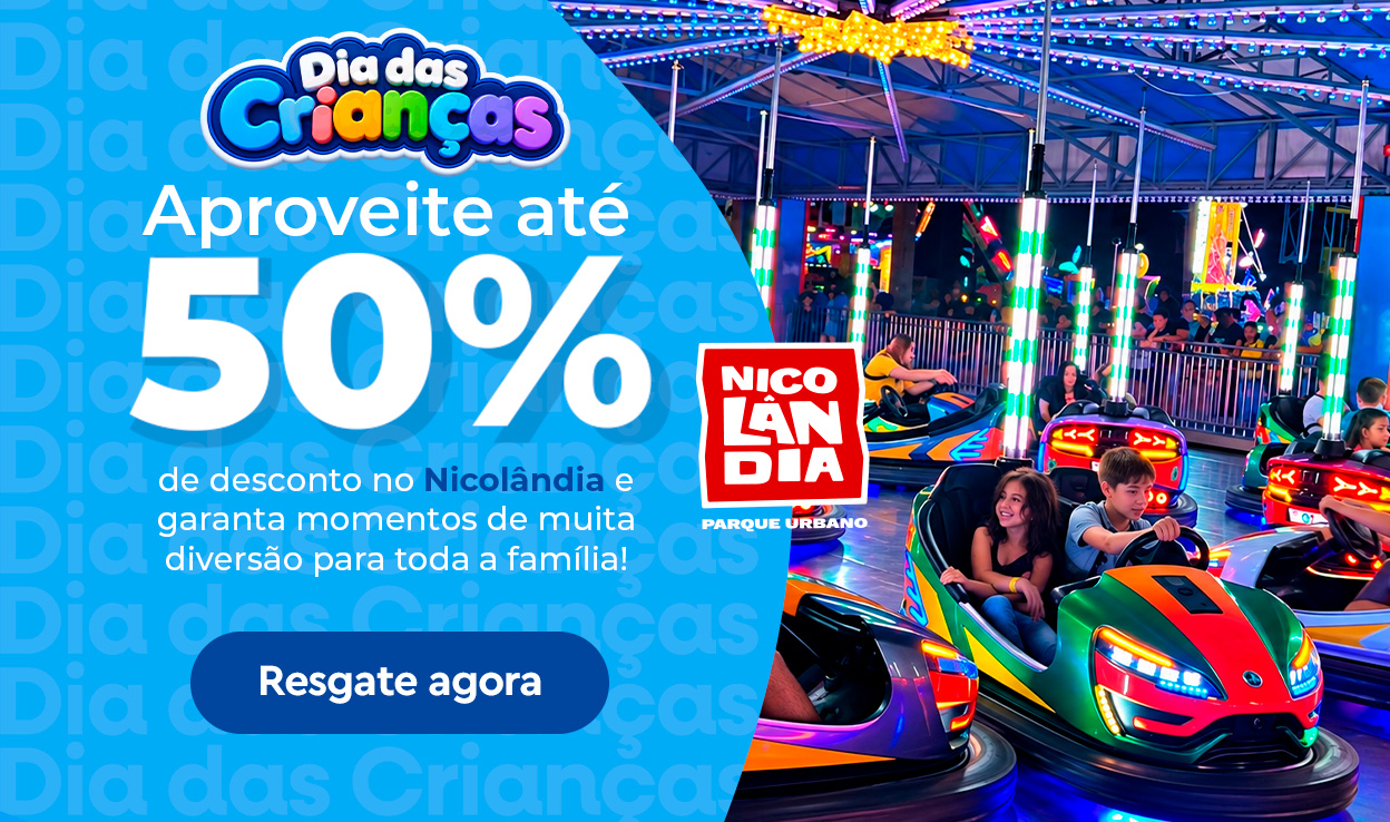 Aproveite até 50% de desconto no Nicolândia e garanta momentos de muita diversão para toda a família. Resgate seus vouchers com pontos no Curtaí e celebre o Dia das Crianças com experiências inesquecíveis.