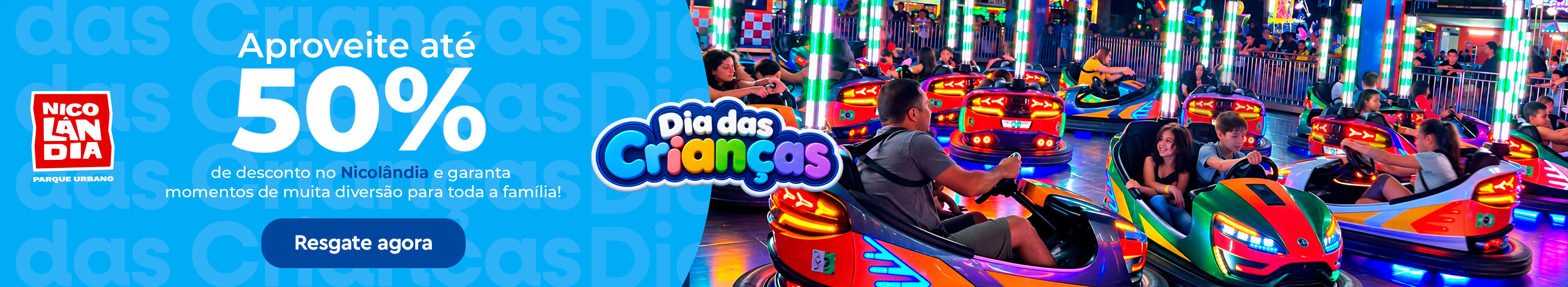 Aproveite até 50% de desconto no Nicolândia e garanta momentos de muita diversão para toda a família. Resgate seus vouchers com pontos no Curtaí e celebre o Dia das Crianças com experiências inesquecíveis.